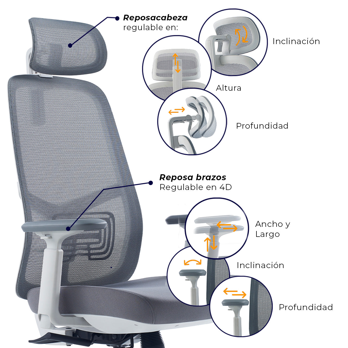 Silla de oficina - Nihmo 2 Gerencial Gris claro
