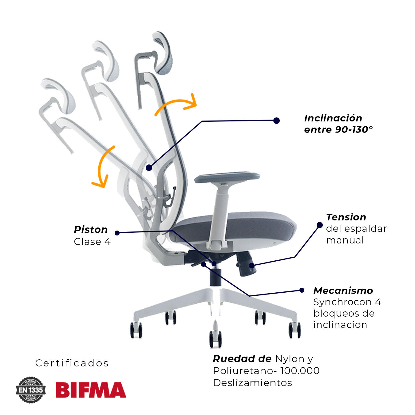 Silla de oficina - Nihmo 2 Gerencial Gris claro